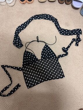 SHEIN Black and White Polka Dot Halter Tank Top